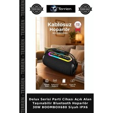 Terrien Delux Serisi Parti Cihazı Açık Alan Taşınabilir Bluetooth Hoparlör 30W BOOMBOX680 Siyah IPX6