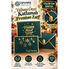 İstisna 2 Adet Premium Yılbaşı Temalı Gold Yaldızlı Happy New Year Yazılı Çam Yeşili Zarf 200 Gr. 13X18 cm Zarf Çam Ağacı Kilitli Hediye Zarfı ve Not Kartı Mutlu Yıllar