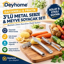 deyhome 3’lü Metal Sebze Meyve Soyacak Seti, Patates ve Havuç Soyucu Mutfak Aparatları