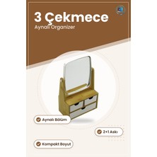 Bambu Makyaj Organizeri 3 Çekmeceli Aynalı Askılı Masaüstü Düzenleyici Kozmetik Standı Ahşap