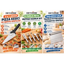 Deyhome 3'lü Mutfak Seti 7'si 1 Arada, Metal Soyacak, Pizza Kesici, Ölçülü Hamur Kesici Spatula