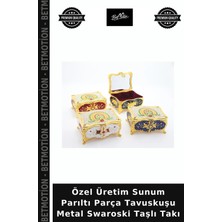 Özel Üretim Sunum Parıltı Parça Tavuskuşu Metal Swaroski Taşlı Takı