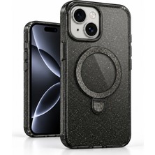 CoverZone iPhone 14 Plus ile Uyumlu Cosmo Simli Silikon Kılıf, Magsafe Uyumlu Kablosuz Şarj, Açılabilir Dikey Yatay Halka Stand, Yükseltilmiş Kamera Çerçevesi, Parlak Işıltılı Yüzey, Hassas Tuşlar, Siyah