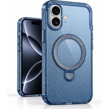 CoverZone iPhone 16 ile Uyumlu Cosmo Simli Silikon Kılıf, Magsafe Uyumlu Kablosuz Şarj, Açılabilir Dikey Yatay Halka Stand, Yükseltilmiş Kamera Çerçevesi, Parlak Işıltılı Yüzey, Hassas Tuşlar, Mavi