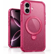 CoverZone iPhone 16 Plus ile Uyumlu Cosmo Simli Silikon Kılıf, Magsafe Uyumlu Kablosuz Şarj, Açılabilir Dikey Yatay Halka Stand, Yükseltilmiş Kamera Çerçevesi, Parlak Işıltılı Yüzey, Hassas Tuşlar, Pembe