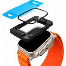 CoverZone Apple Watch 46MM ile Uyumlu Hizalama Aparatlı Temperli Cam Ekran Koruyucu, Siyah Çerçeveli Şeffaf Yüzey, Kavisli Kenar, Ince Tasarım, Çizik ve Sürtünme Koruması, Uygulama Spatulalı Set