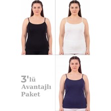 Özel Seri Kadın Büyük Beden Ip Askılı Atlet 3'lü Paket Tekstil Likralı Yumuşak