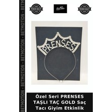 Özel Seri Prenses Taşlı Taç Gold Saç Tacı Giyim Etkinlik