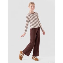 LC Waikiki Lcw Kids Bordo Beli Lastikli Geniş Paça Kız Çocuk Eşofman Altı