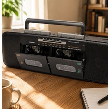 Str Store Bluetooth Destekli Am/fm/sw 3 Bant Radyo USB Tf Mp3 Çalar Çift Kasetli Şarj Edilebilir Bataryalı Ac/dc Taşınabilir Ses Sistemi | PX-888BT