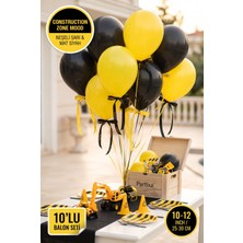 Partixa Inşaat Şantiyesi Konsepti 10'lu Lateks Balon Seti Mat Doğal Lateks Kepçe Iş Makinesi Doğum Günü Balonları Neşeli Sarı Mat Siyah