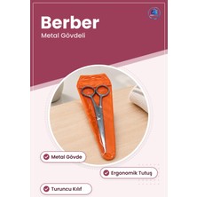 Saç Kesim Makası Berber Metal Gövdeli Turuncu Kılıflı Keskin Dayanıklı Kuaför Salon Evde Kullanım