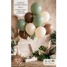 Partixa Safari Konsepti 10'lu Lateks Balon Seti Mat Doğal Lateks Doğum Günü ve Baby Shower Balonları Adaçayı Yeşili Mocha Fildişi Krem