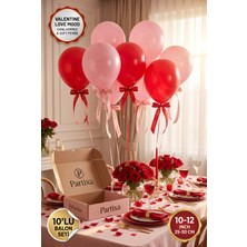 Partixa Sevgililer Günü Aşk Konsepti 10'lu Lateks Balon Seti Mat Doğal Lateks Romantik Sürpriz Yıldönümü Balonları Canlı Kırmızı Soft Pembe