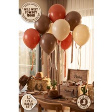 Partixa Kovboy Vahşi Batı Konsepti 10'lu Lateks Balon Seti Mat Doğal Lateks Rustik Doğum Günü Balonları Terracotta Taba Mocha Keten Krem