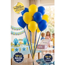 Partixa Sarı Konsepti 10'lu Lateks Balon Seti Mat Doğal Lateks Denizaltı Kahramanı Doğum Günü Balonları Neşeli Sarı Kraliyet Mavisi