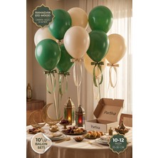 Partixa Ramazan ve Bayram Konsepti 10'lu Lateks Balon Seti Mat Doğal Lateks Bayram Kutlama ve Mevlid Balonları Orman Yeşili Keten