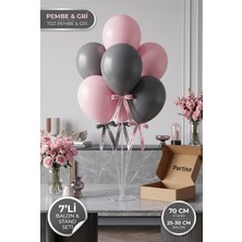 Partixa Toz Pembe Koyu Gri Balon Standı Seti 70 cm Masa Standı 7 Adet Lateks Balon Estetik Renkler