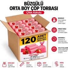 Liva Ambalaj Çilek Kokulu Büzgülü Orta Boy Çöp Torbası 55X60 cm 120 Adet (12 Rulo x 10 Adet)