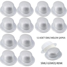 Milas Toptan Milas Gümüş Renk Simli Melon Yuvarlak Parti Şapkası 12 Adet