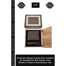 Premium Ahşap Kutulu Deri Cüzdan ve Anahtarlık Seti Klasik Tarz Modern Tasarım Düzenleyici Set