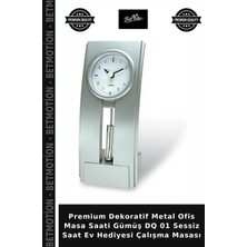 Premium Dekoratif Metal Ofis Masa Saati Gümüş Dq 01 Sessiz Saat Ev Hediyesi Çalışma Masası