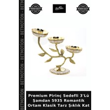 Premium Pirinç Sedefli 3'lü Şamdan 5935 Romantik Ortam Klasik Tarz Şıklık Kat