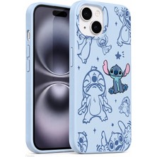 Fibaks iPhone 13/14/15 Kılıf Stitch Desenli Bebe Mavi Kadifemsi Soft Touch Silikon Telefon Kılıfı | Kamera Korumalı, Darbe Emici Premium Kapak