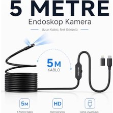 5 Metre 2 Kameralı Endoskop Yılan Kamera iPhone ve Android Uyumlu