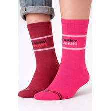 Tommy Hilfiger Tjw 2'li Organik Pamuk Havlu Taban Unisex Çorap Pembe/bordo