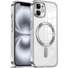 Fibaks iPhone 12 Kılıf Kamera Lens Korumalı Magsafe Şarj Kilifi Şeffaf Renkli Yumuşak Kapak Gümüş