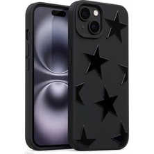 Fibaks Arka Kılıf Soft Touch Siyah Yıldız Star Desenli Silikon Darbe Emici iPhone 15/14/13 Uyumlu