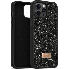 Fibaks iPhone 11 Pro Max Kılıf Içi Kadife Elmas (Jelatini Sökünüz) Tasarımlı Siyah Taşlı Işıltılı Pırlanta Silikon Kapak
