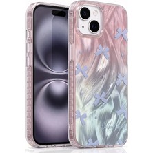 Fibaks iPhone 14 Plus/15 Plus Kılıf Parlak Fiyonk Desenli Darbe Emici Kamera Çıkıntılı Renkli Silikon