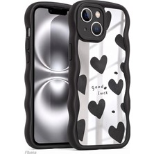 Fibaks iPhone 13 Kılıf Aynalı Kalp Desenli Yumuşak Kenarlı Kamera Korumalı Silikon Kapak