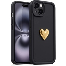 Fibaks iPhone 13/14 Kılıf 3D Kalp Tasarımlı Siyah Desenli Yumuşak Kamera Korumalı Silikon Kapak