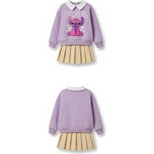 Songül Berik Kız Çocuk Stitch Yaka Detaylı Sweatshirt ve Etek Takım
