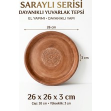 Art By Aslı Saraylı Serisi Osmanlı Motifli El Yapımı Dayanıklı Yuvarlak Tepsi 26X26 cm (Özel Işlemeli Sunum ve Çay Tepsisi)