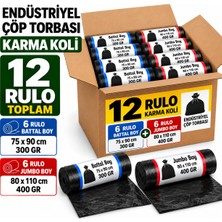 Liva Ambalaj Endüstriyel Çöp Torbası Karma Koli 12 Rulo – 6 Battal Boy 75X90 cm 300 gr + 6 Jumbo Boy 80X110 cm 400 gr