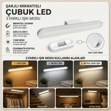 Uravas Store Uraselect Şarjlı Manyetik LED Çubuk Lamba, Dokunmatik, 3 Modlu, Kablosuz Mutfak Dolap Altı ve Dekoratif Aydınlatma