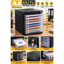 Artlantis Evrak Rafı 8 Li Kilitli ve Şeffaf Çekmeceli 1 Adet Ark Plastik 8 Katlı Masaüstü A4 Dosya Belge Düzenleyici Kağıt Tepsisi