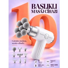 Asfal 10 Başlıklı Şarjlı Masaj Tabancası 6 Kademe Ayarlı Type-C Şarjlı Kablosuz Masaj Cihazı