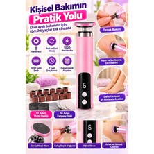 Asfal 2'si 1 Arada Şarjlı Elektrikli Tırnak ve Ayak Törpüsü, 6 Kademeli Dijital Ekranlı Nasır ve Topuk Bakım Cihazı, Pembe