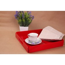 Asfal Tutma Saplı Kırmızı Pleksi Tepsi 25X25 cm Servis, Kahve, Çay, Sunum ve Hediyelik Tepsi 3mm