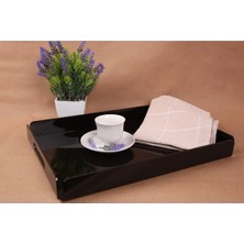Asfal Tutma Saplı Siyah Pleksi Tepsi 35X25 cm Servis, Kahve, Çay, Sunum ve Hediyelik Tepsi 3mm