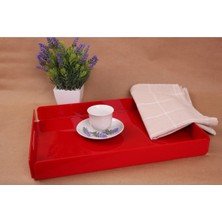 Asfal Tutma Saplı Kırmızı Pleksi Tepsi 35X25 cm Servis, Kahve, Çay, Sunum ve Hediyelik Tepsi 3mm