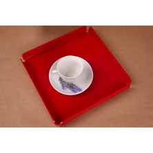 Asfal Kırmızı Pleksi Tepsi 20X20 cm Servis, Kahve, Çay, Sunum ve Hediyelik Tepsi 3mm