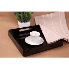 Asfal Tutma Saplı Siyah Pleksi Tepsi 25X25 cm Servis, Kahve, Çay, Sunum ve Hediyelik Tepsi 3mm