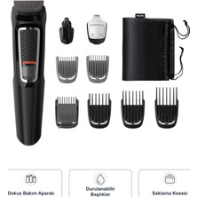 Philips Multigroom 3000 Serisi Siyah Erkek Tıraş ve Bakım Seti, Dokuz Bakım Aparatı, Durulanabilir Başlıklar ve Saklama Kesesi, Mutfak Tartısı Dahil MG3740/15