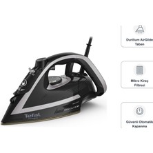 Tefal Puregliss Siyah Buharlı Ütü Seti, Durilium Airglide Taban, Mikro Kireç Filtresi ve Güvenli Otomatik Kapanma ile Evde Günlük Kumaş Bakımı, Mutfak Tartısı Dahil FV8062